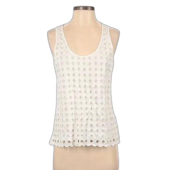 J. Crew White Circle Crochet Lace Overlay Sleeveless Tank Top Size M - Picture 1 of 9
